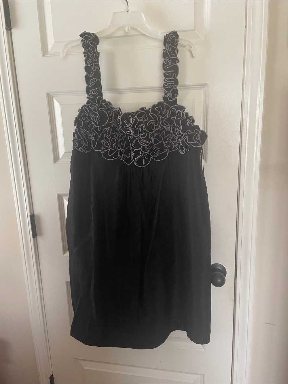 R&M Richards Black Dress with White Trim Floral Bodice